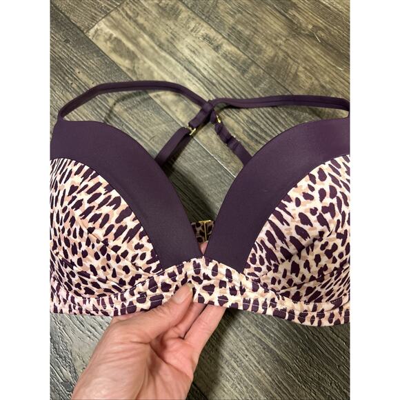 Victoria's Secret The Angel Convertible Bikini Top 32DD Cheetah Purple animal - Picture 2 of 5